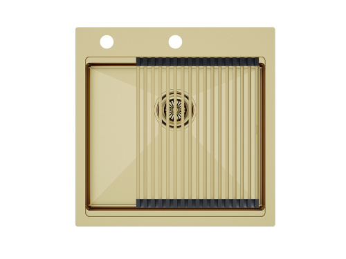 Мойка кухонная Paulmark PM705151-BG+R405-BG 51х51 брашированное золото